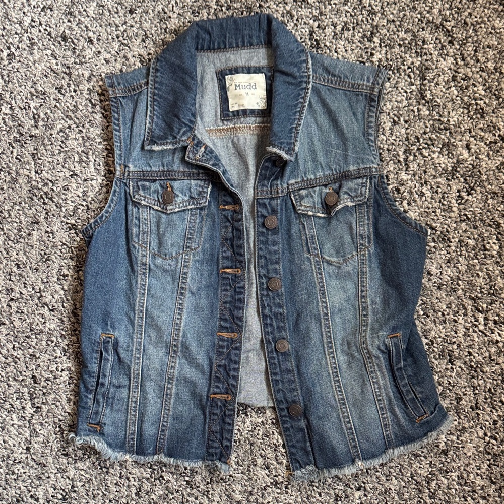Mudd Blue Denim Vest Mudd Distressed Denim Vest Frayed Hem Button Front Size M